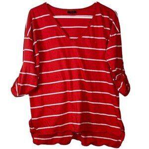 Plus Size Nautica Red Orange White 3/4 Sleeve V-Neck Shirt Blouse Size XXL EUC